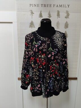 Cynthia Rowley Woman Floral Zip-Up Bomber Jacket Size 1X